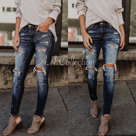 Denim - Jeans Denim Distressed Skinny Ripped Distressed